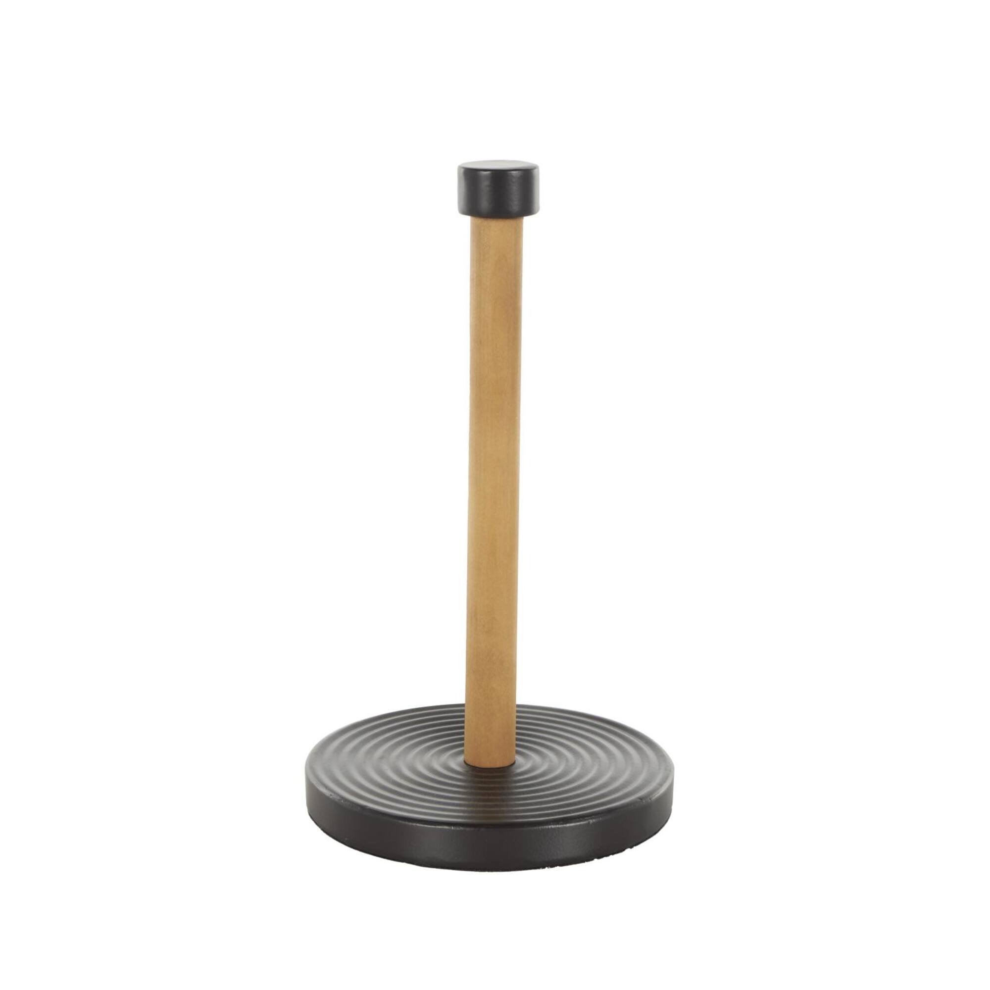 7" x 12" Black Metal Paper Towel Holder with Brown Wood Post
